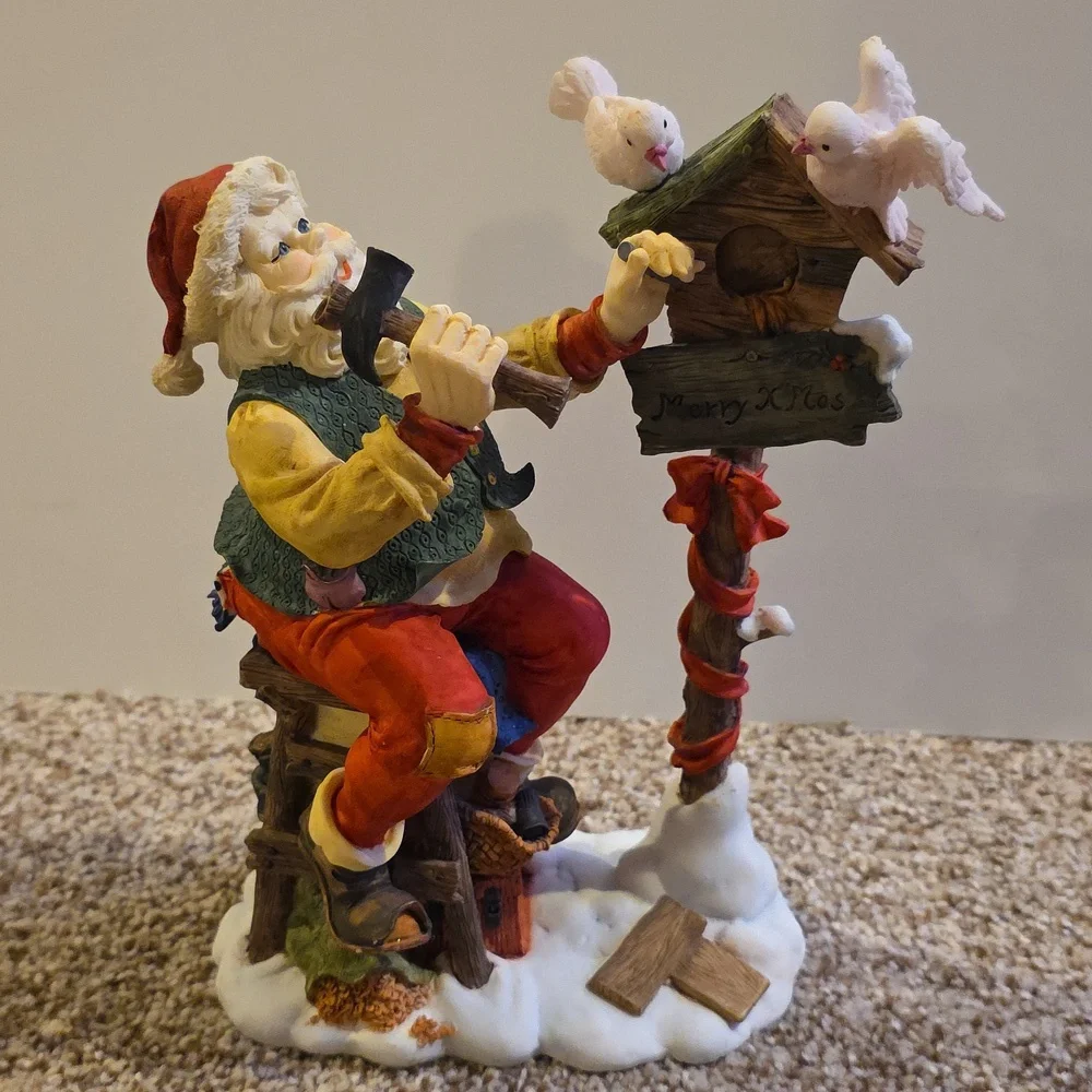 Santa Claus Figurine with Birdhouse - Santa Toy Maker Porcelain